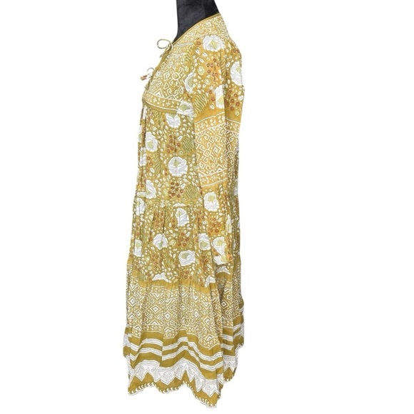 Matta yamini booj Green and White Long Sleeve Tiered Dress size xs - Picture 3 of 6